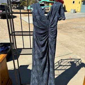 Elegant Navy Lace Evening Dress